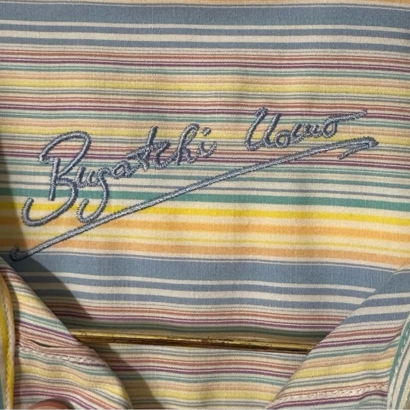 BUGATCHI UOMO XL Pastel Stripe Decorative Vertical Embroidery Spread Collar NICE - Picture 2 of 15